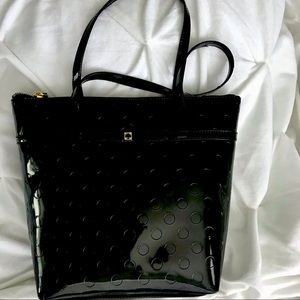 NWT Kate Spade embossed circle polka dot black patent leather small tote